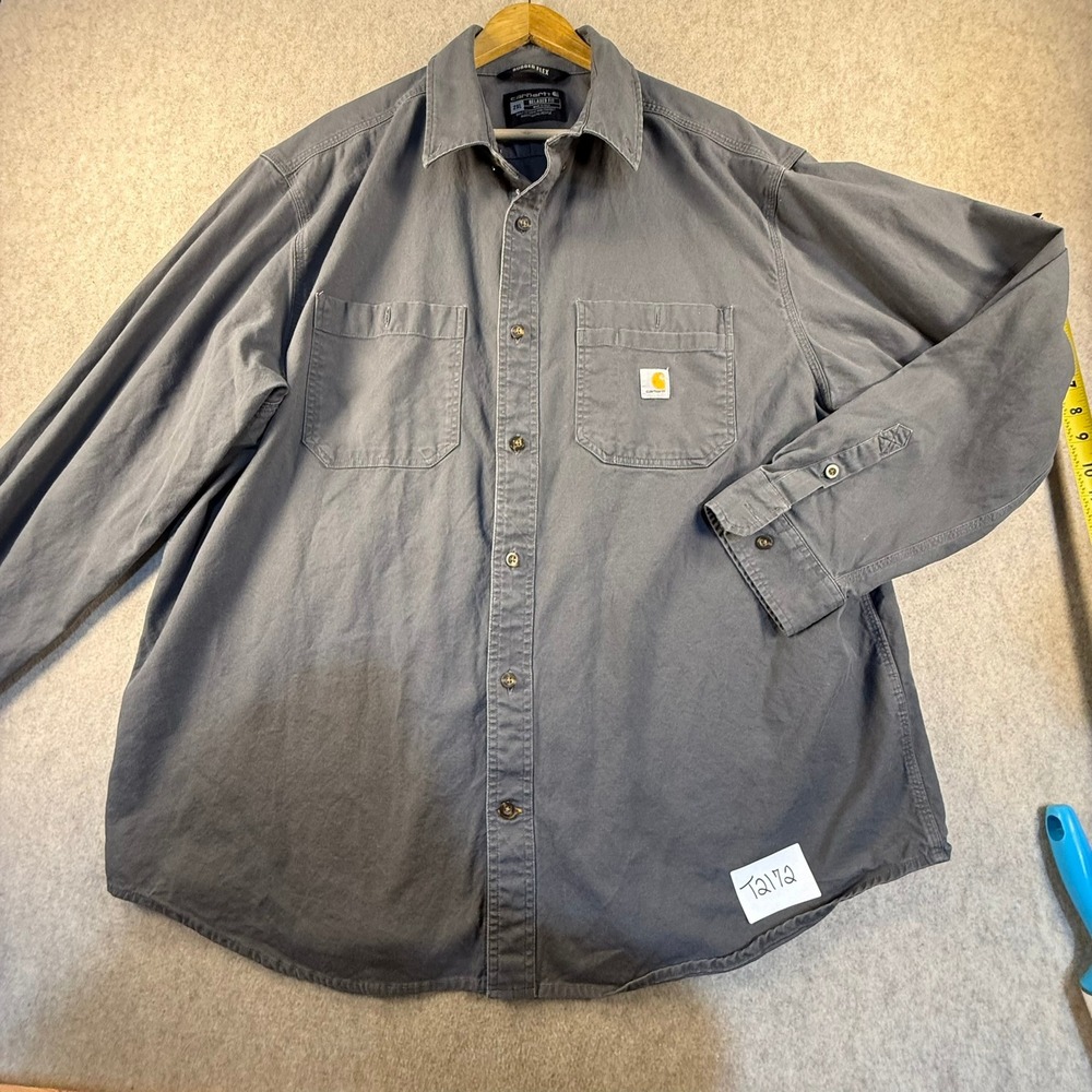 Carhartt Rugged Flex Mens 2XL Relaxed Fit Long Sleeve Work Shirt Gray‎ T2172